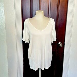 LOFT ribbed cream colored, butterfly sleeve top